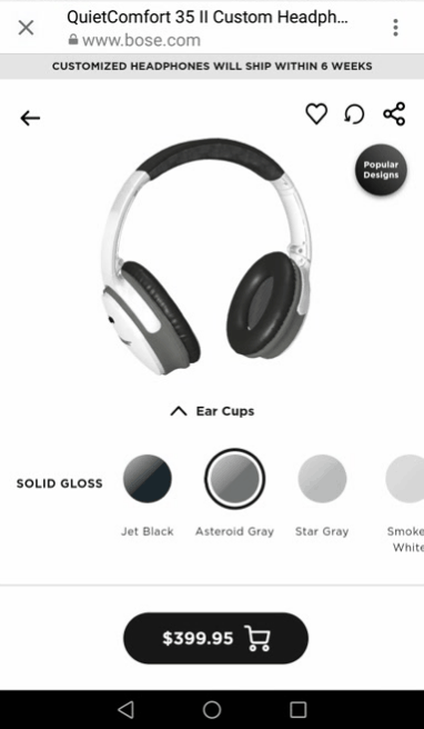 Bose's product pages are highly interactive and engaging, encouraging visitors to spend more time on-site to eventually convert