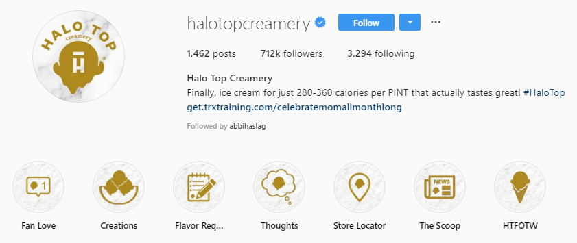 Halo top's bio link reflects their current Instagram promotion