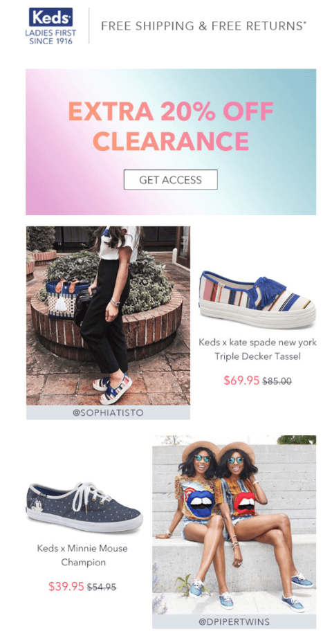 Keds uses user-generated content from Instagram to drive their email marketing campaigns