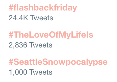 Screenshot of trending hashtags on Twitter