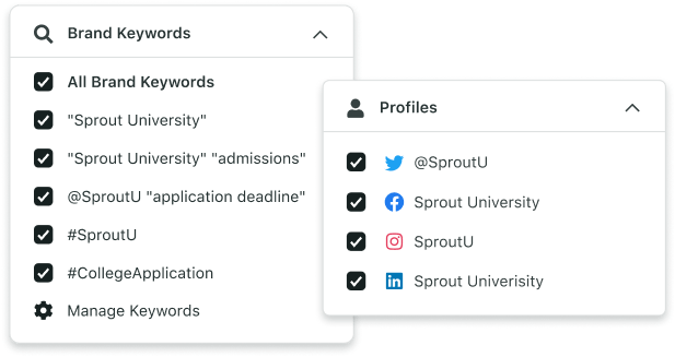 Marken-Keywords verwenden nutzerdefinierte Twitter-Suchen, um relevante Gespräche über soziale Medien direkt in der Smart Inbox anzuzeigen.